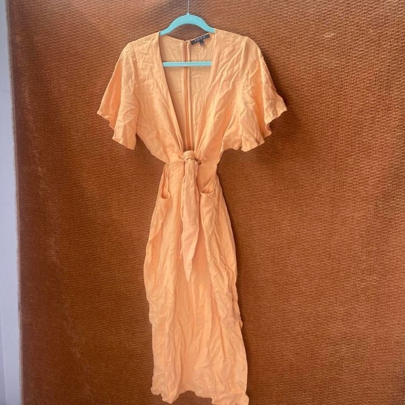 NWOT Fore Orange Sorbet Summer Cutout Flutter Sleeve Midi Dress, Size L. - Picture 5 of 7